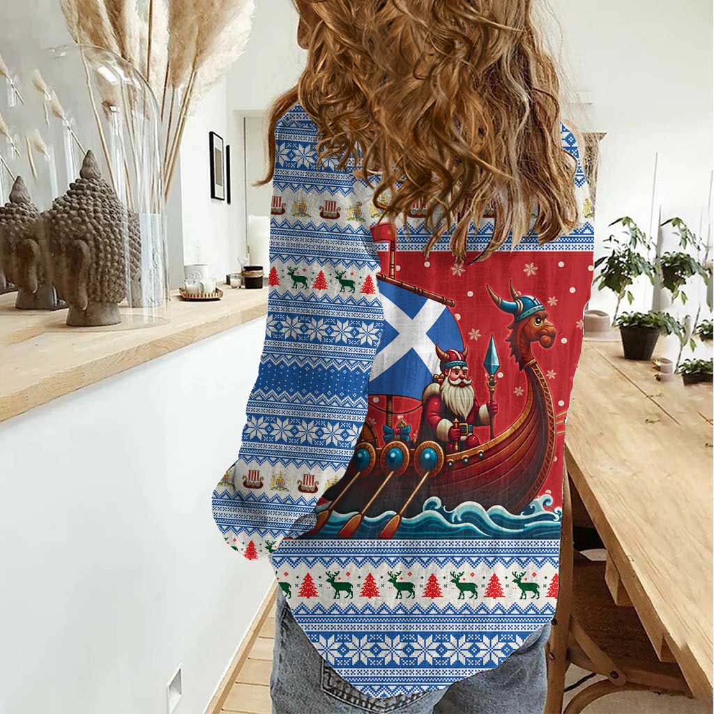 Scotland Viking Santa Christmas Women Casual Shirt Funny Reindeer Norse Xmas - Wonder Print Shop
