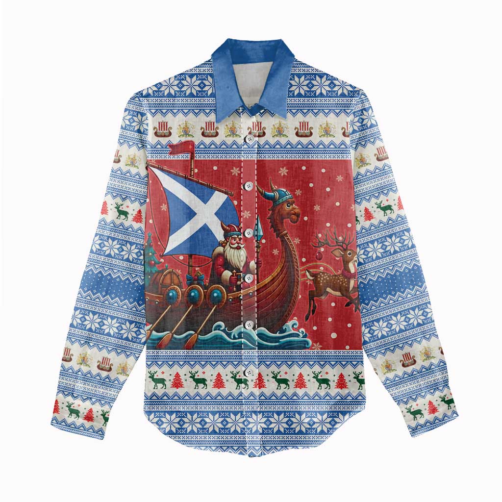 Scotland Viking Santa Christmas Women Casual Shirt Funny Reindeer Norse Xmas - Wonder Print Shop