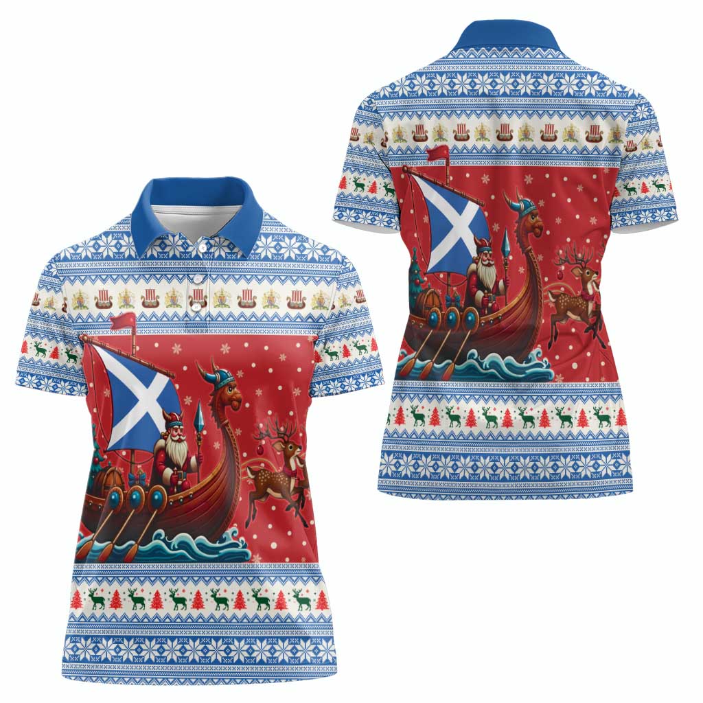 Scotland Viking Santa Christmas Women Polo Shirt Funny Reindeer Norse Xmas - Wonder Print Shop
