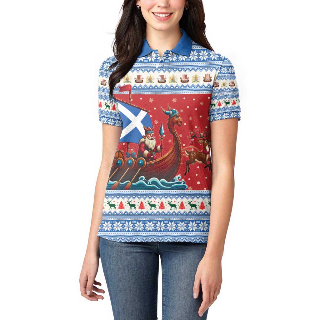 Scotland Viking Santa Christmas Women Polo Shirt Funny Reindeer Norse Xmas - Wonder Print Shop