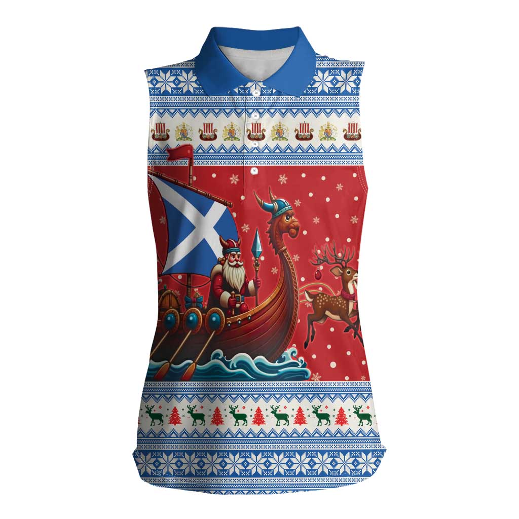 Scotland Viking Santa Christmas Women Sleeveless Polo Shirt Funny Reindeer Norse Xmas - Wonder Print Shop
