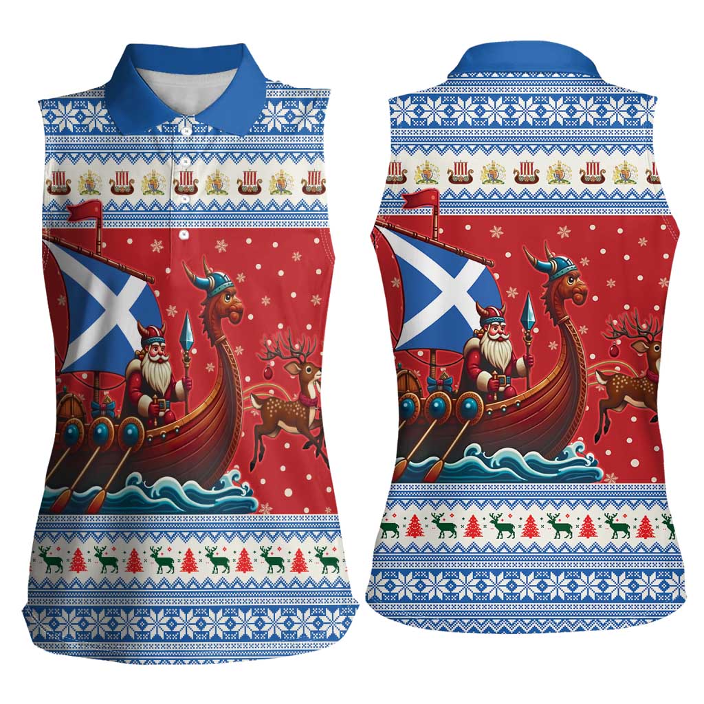 Scotland Viking Santa Christmas Women Sleeveless Polo Shirt Funny Reindeer Norse Xmas - Wonder Print Shop