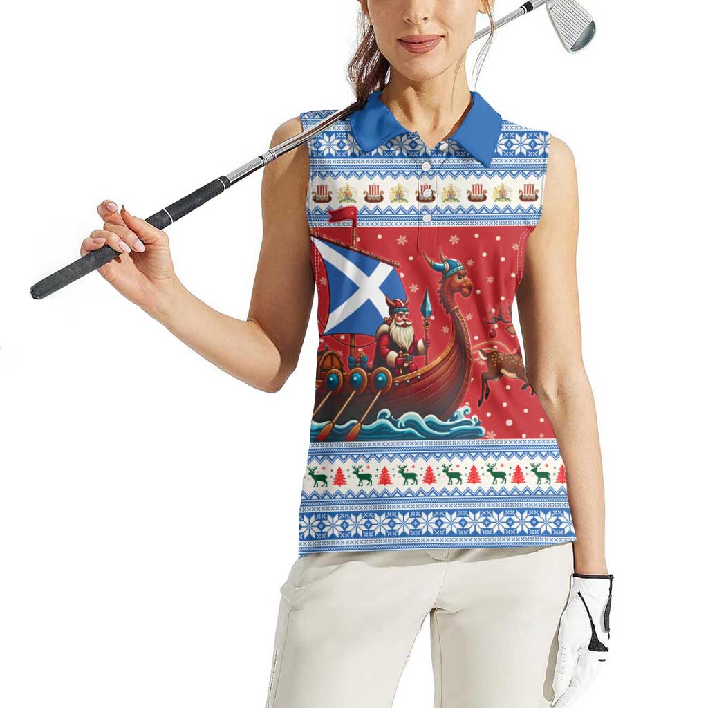 Scotland Viking Santa Christmas Women Sleeveless Polo Shirt Funny Reindeer Norse Xmas - Wonder Print Shop