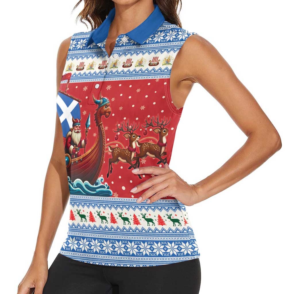 Scotland Viking Santa Christmas Women Sleeveless Polo Shirt Funny Reindeer Norse Xmas - Wonder Print Shop
