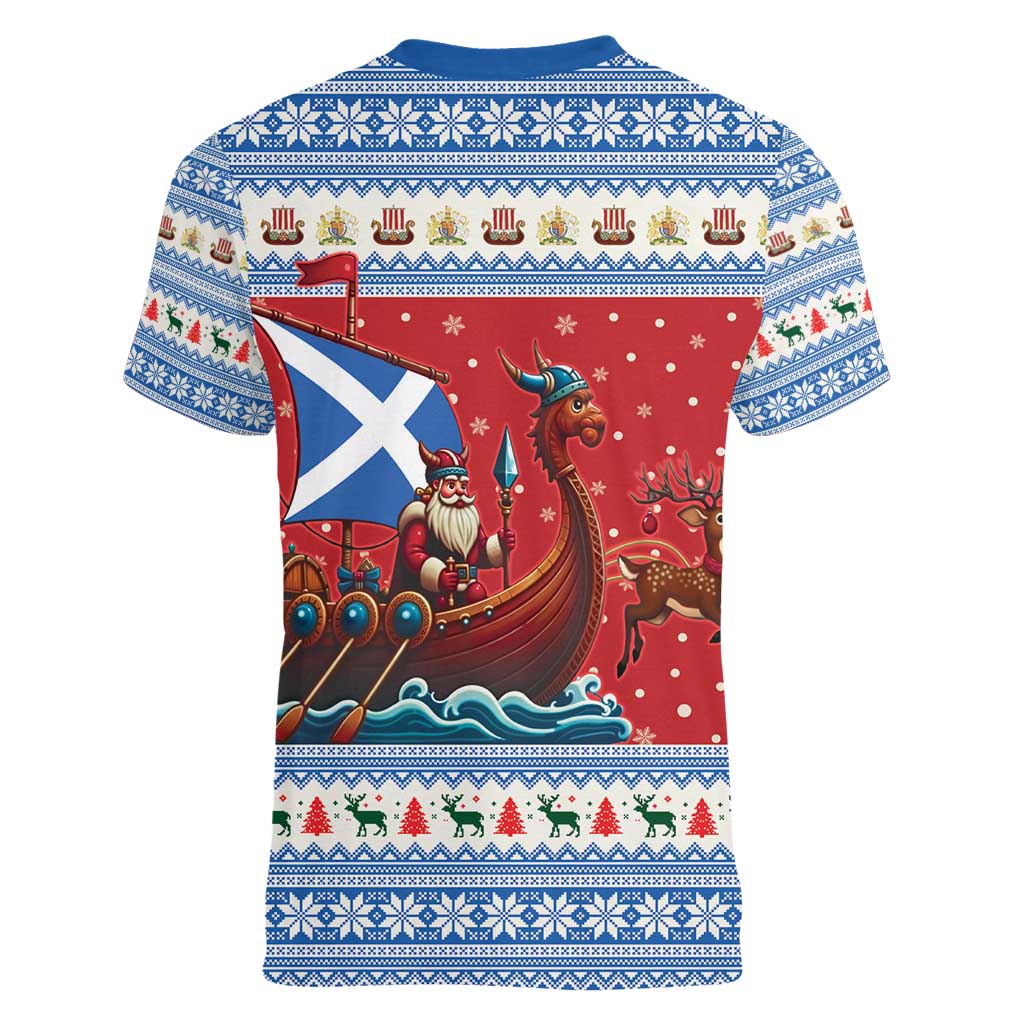 Scotland Viking Santa Christmas Women V-Neck T-Shirt Funny Reindeer Norse Xmas - Wonder Print Shop