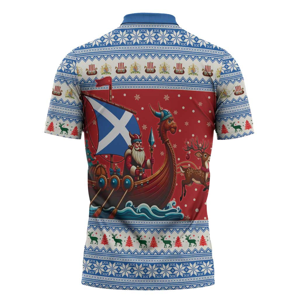 Scotland Viking Santa Christmas Zipper Polo Shirt Funny Reindeer Norse Xmas - Wonder Print Shop