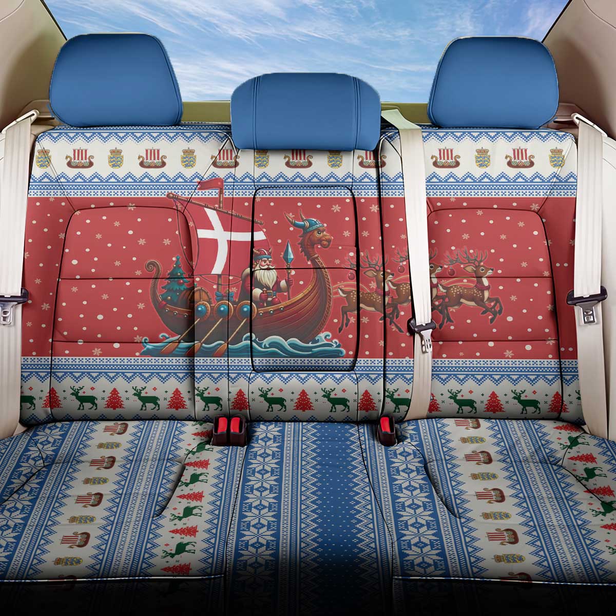 Denmark Viking Santa Christmas Back Car Seat Cover Funny Reindeer Norse Xmas - Wonder Print Shop