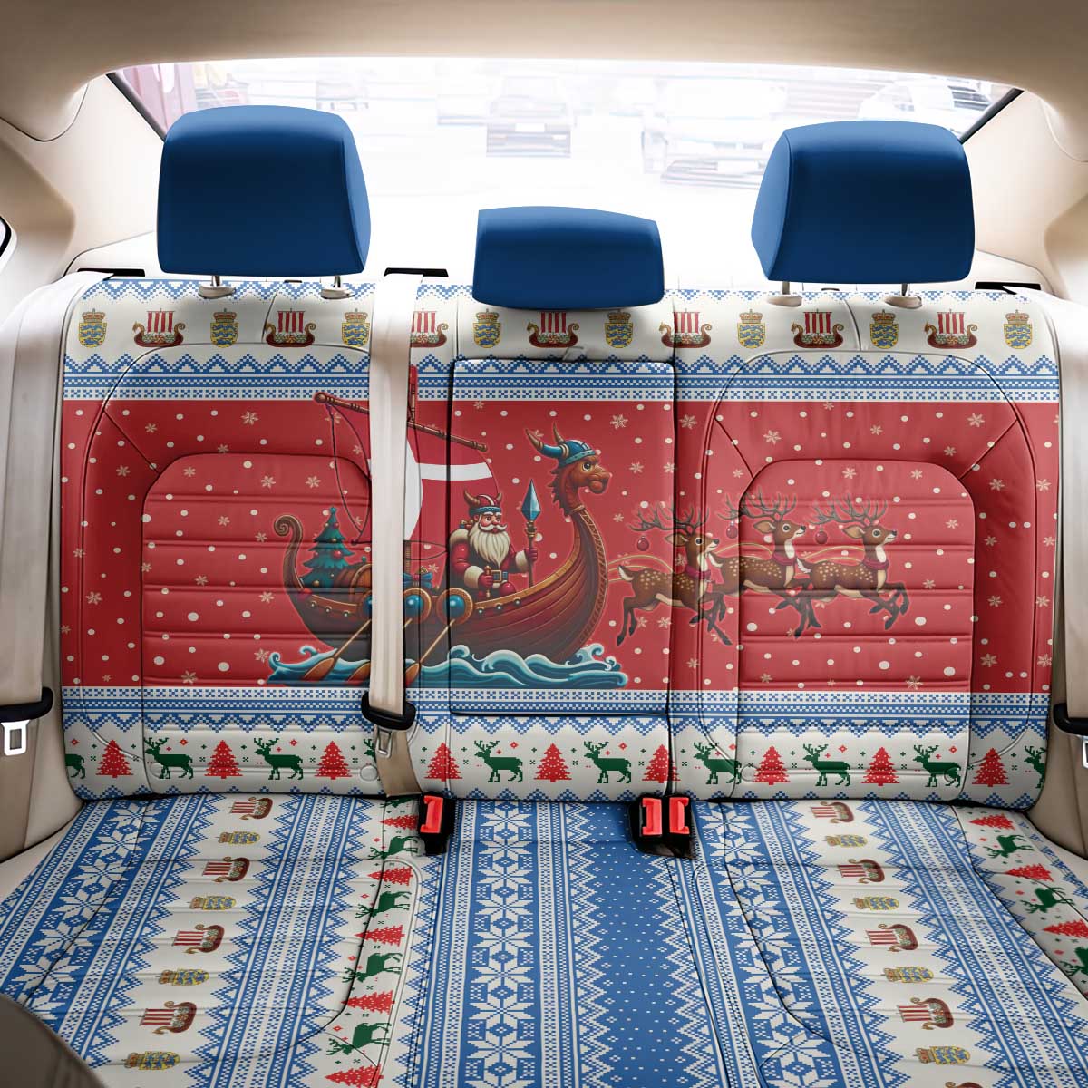 Denmark Viking Santa Christmas Back Car Seat Cover Funny Reindeer Norse Xmas - Wonder Print Shop