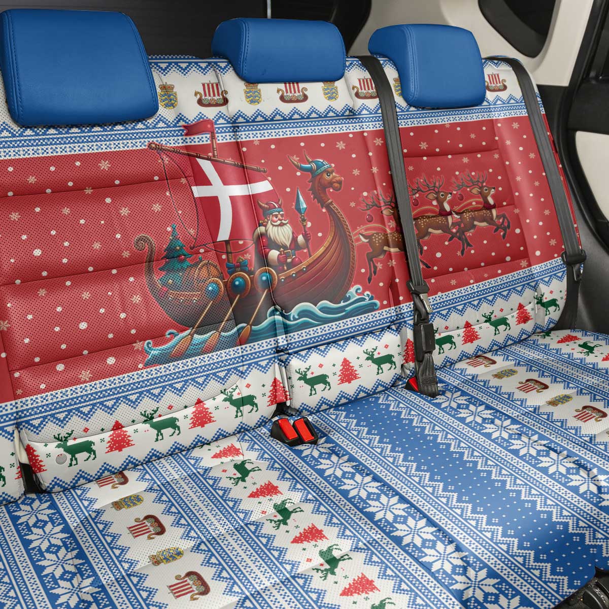 Denmark Viking Santa Christmas Back Car Seat Cover Funny Reindeer Norse Xmas - Wonder Print Shop