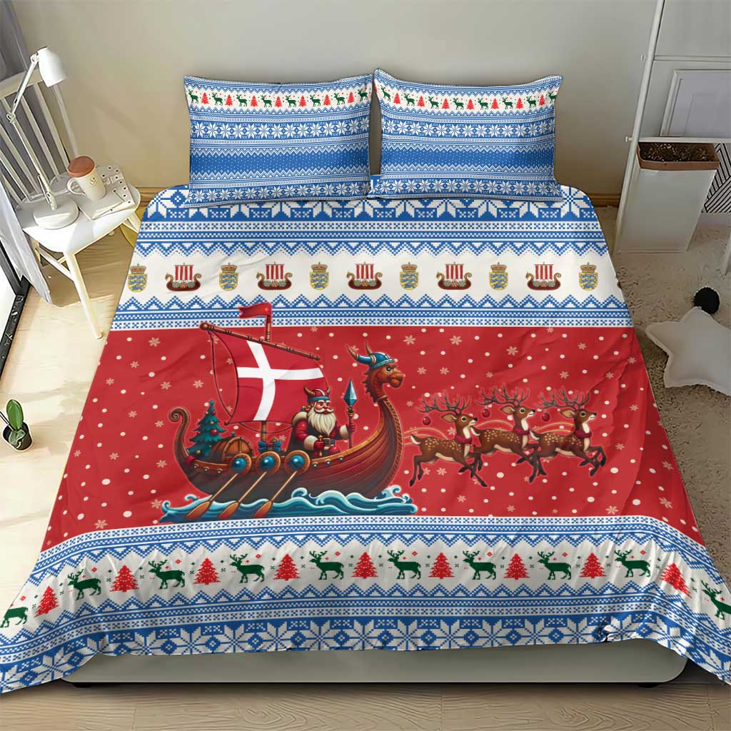 Denmark Viking Santa Christmas Bedding Set Funny Reindeer Norse Xmas - Wonder Print Shop