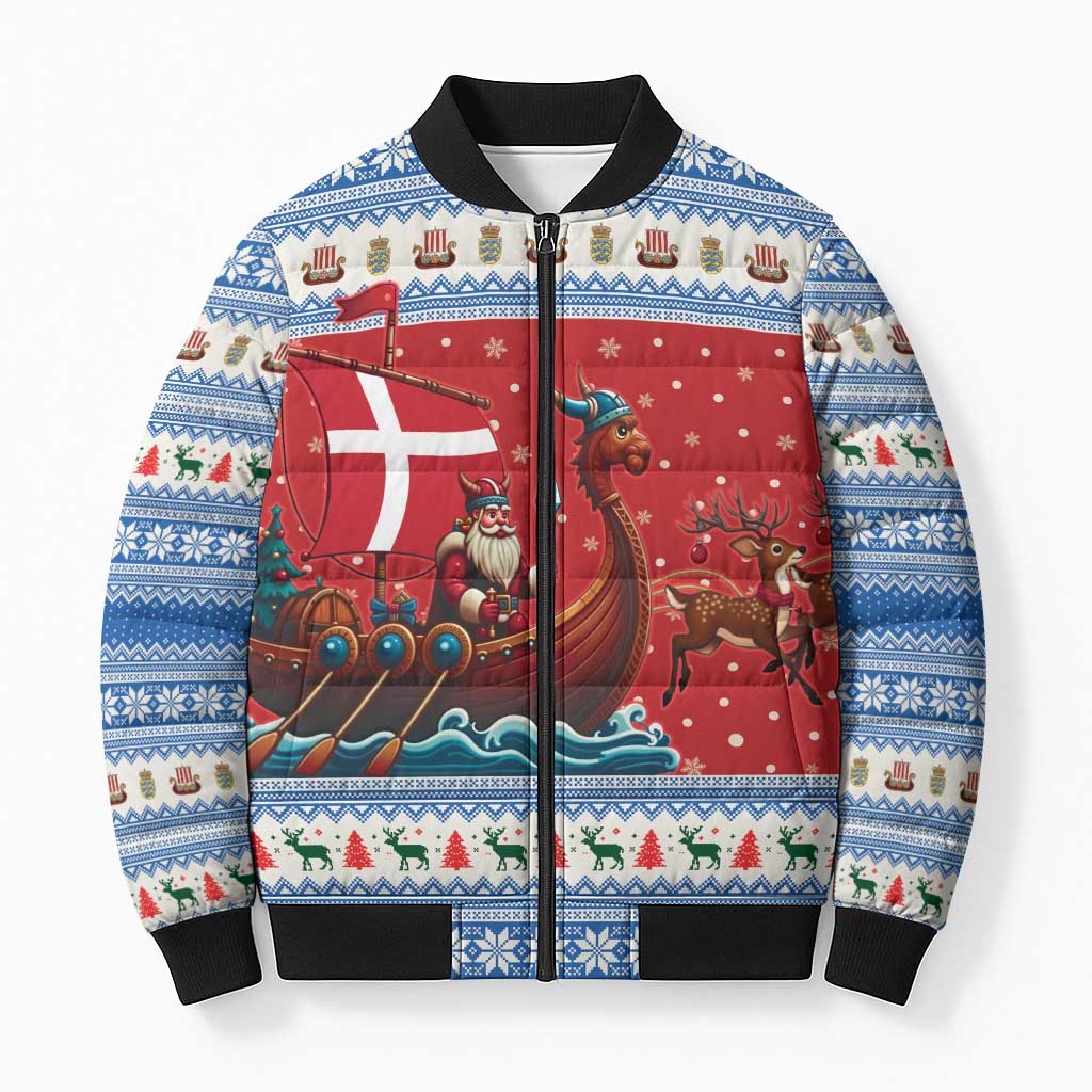 Denmark Viking Santa Christmas Bomber Puffer Jacket Funny Reindeer Norse Xmas - Wonder Print Shop