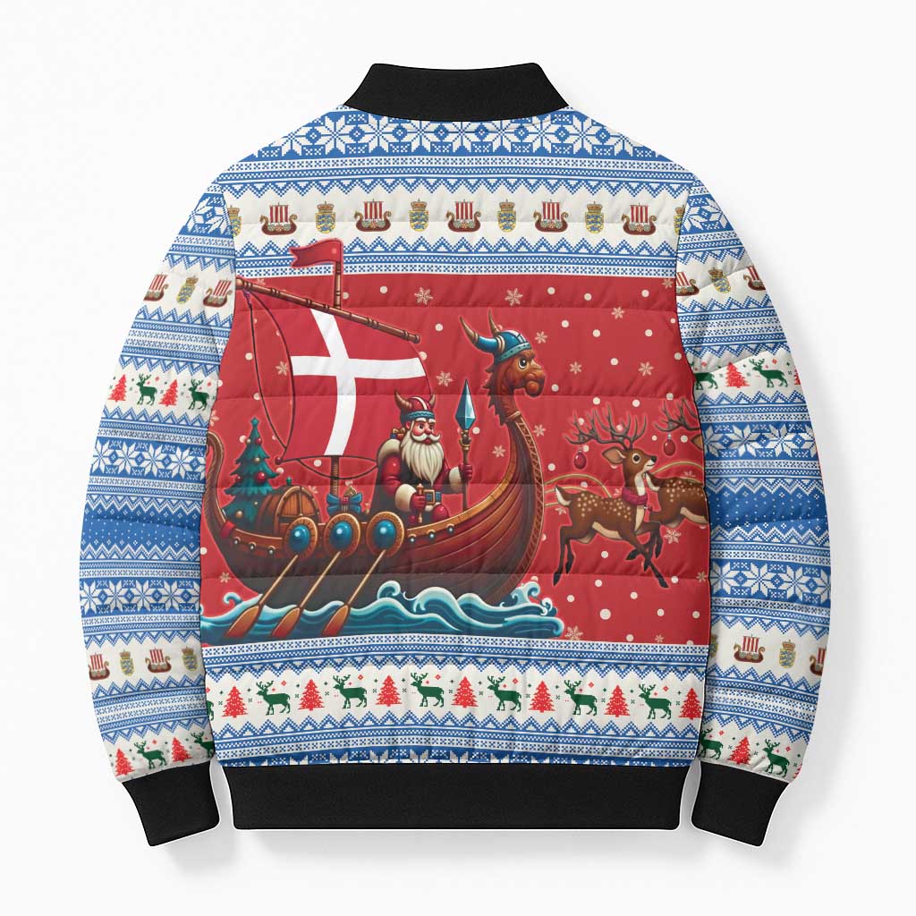 Denmark Viking Santa Christmas Bomber Puffer Jacket Funny Reindeer Norse Xmas - Wonder Print Shop