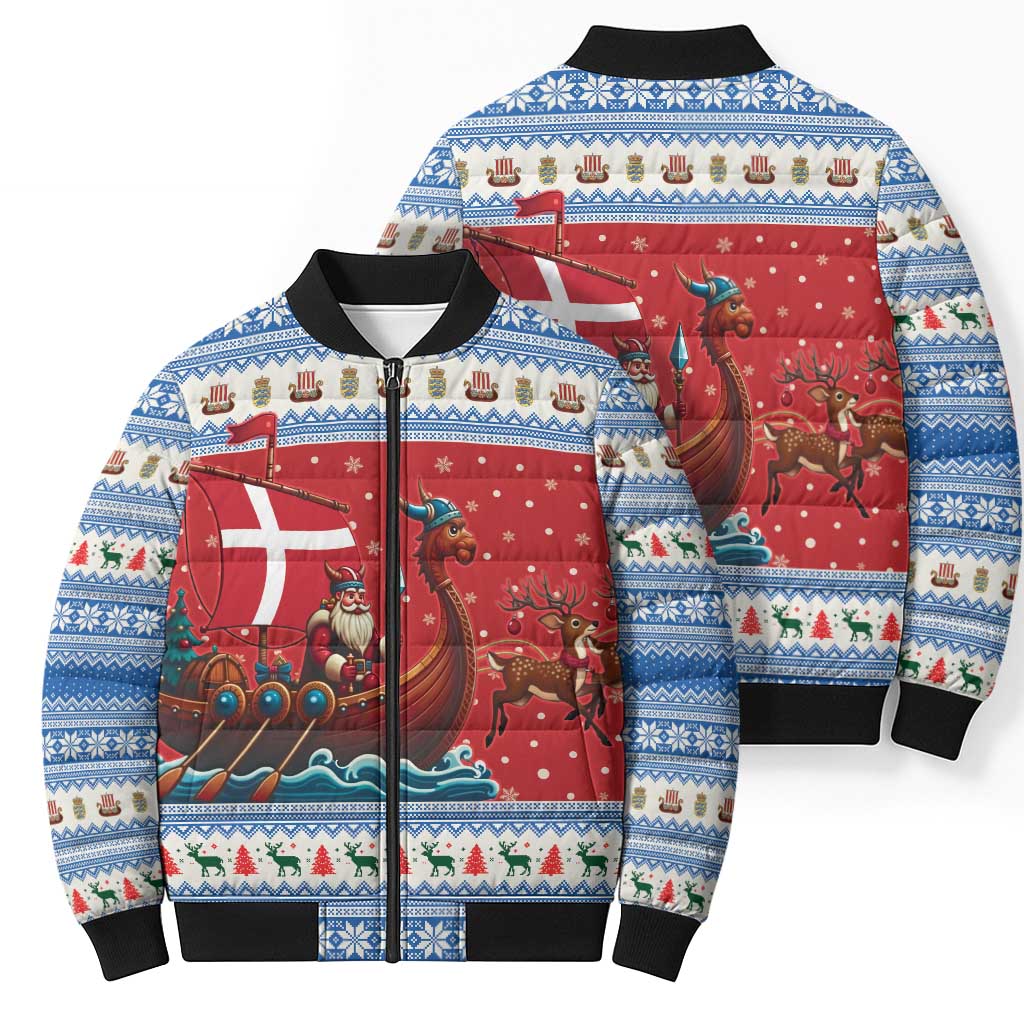 Denmark Viking Santa Christmas Bomber Puffer Jacket Funny Reindeer Norse Xmas - Wonder Print Shop