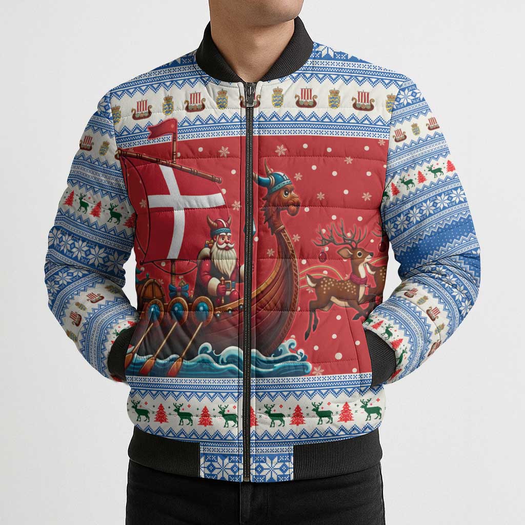 Denmark Viking Santa Christmas Bomber Puffer Jacket Funny Reindeer Norse Xmas - Wonder Print Shop