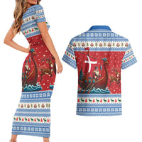 Denmark Viking Santa Christmas Couples Matching Short Sleeve Bodycon Dress and Hawaiian Shirt Funny Reindeer Norse Xmas - Wonder Print Shop