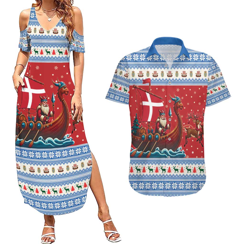 Denmark Viking Santa Christmas Couples Matching Summer Maxi Dress and Hawaiian Shirt Funny Reindeer Norse Xmas - Wonder Print Shop