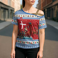 Denmark Viking Santa Christmas Cross Shoulder Shirt Funny Reindeer Norse Xmas - Wonder Print Shop