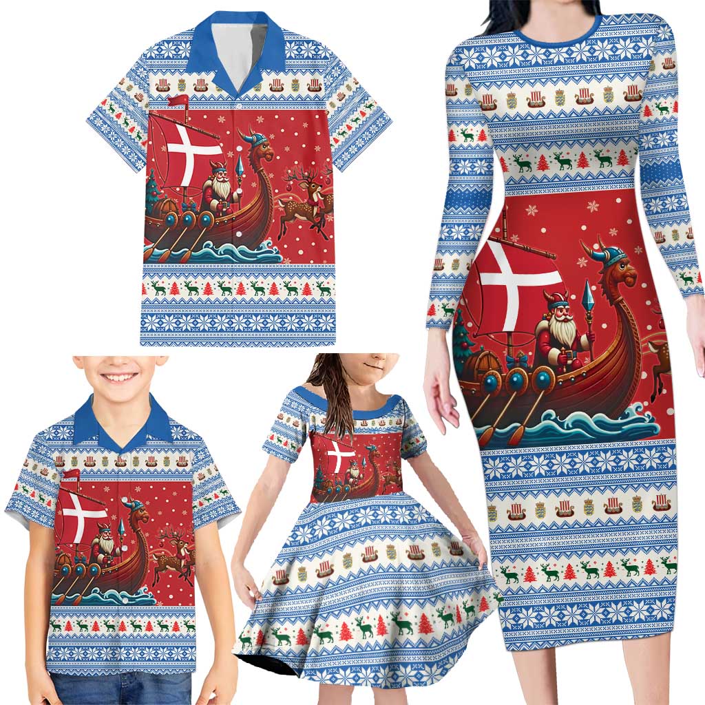 Denmark Viking Santa Christmas Family Matching Long Sleeve Bodycon Dress and Hawaiian Shirt Funny Reindeer Norse Xmas - Wonder Print Shop