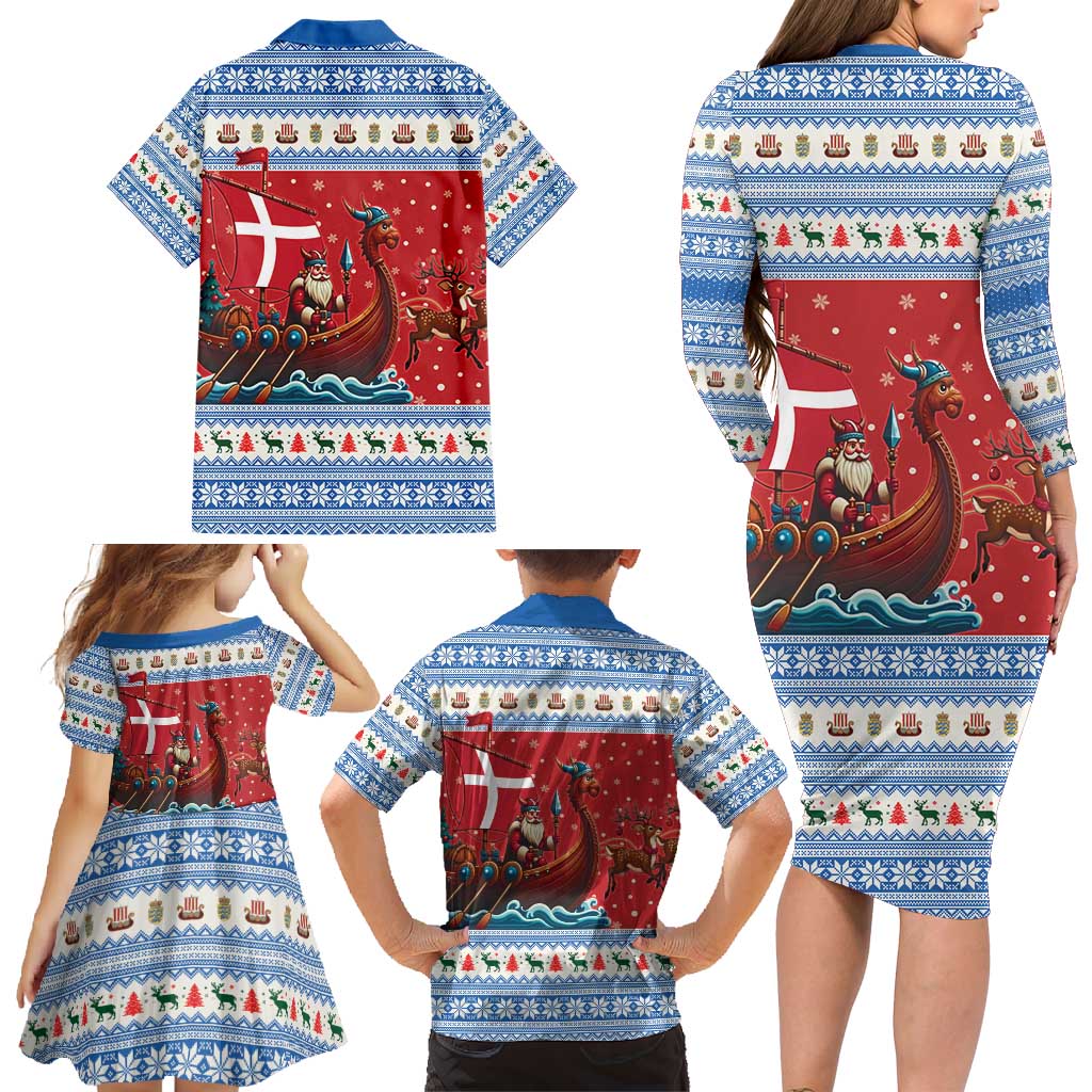 Denmark Viking Santa Christmas Family Matching Long Sleeve Bodycon Dress and Hawaiian Shirt Funny Reindeer Norse Xmas - Wonder Print Shop