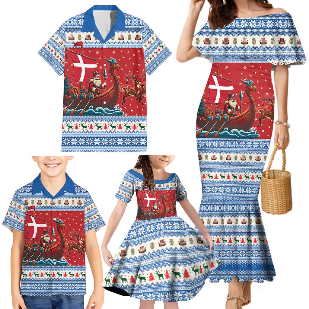 Denmark Viking Santa Christmas Family Matching Mermaid Dress and Hawaiian Shirt Funny Reindeer Norse Xmas - Wonder Print Shop