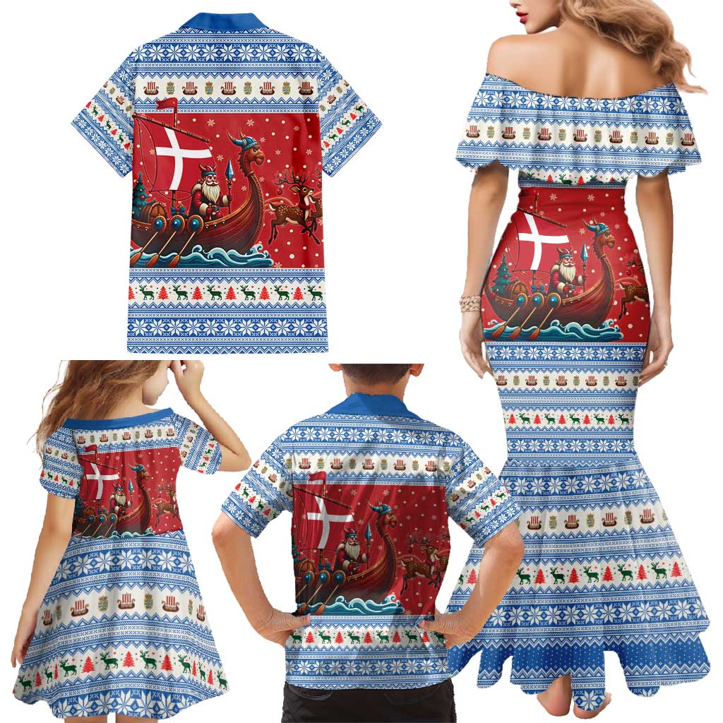 Denmark Viking Santa Christmas Family Matching Mermaid Dress and Hawaiian Shirt Funny Reindeer Norse Xmas - Wonder Print Shop