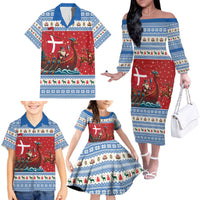 Denmark Viking Santa Christmas Family Matching Off The Shoulder Long Sleeve Dress and Hawaiian Shirt Funny Reindeer Norse Xmas - Wonder Print Shop