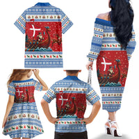 Denmark Viking Santa Christmas Family Matching Off The Shoulder Long Sleeve Dress and Hawaiian Shirt Funny Reindeer Norse Xmas - Wonder Print Shop