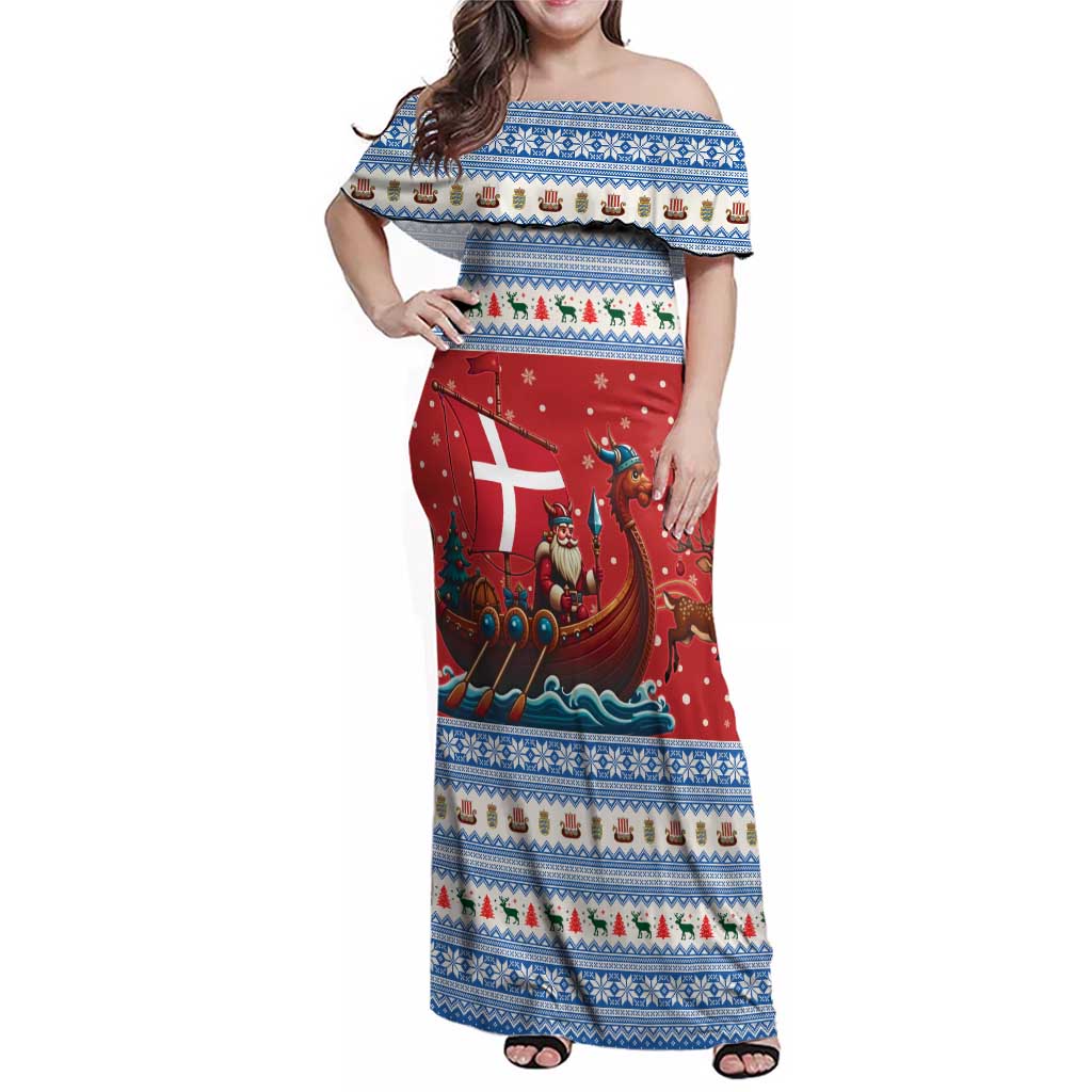 Denmark Viking Santa Christmas Family Matching Off Shoulder Maxi Dress and Hawaiian Shirt Funny Reindeer Norse Xmas - Wonder Print Shop