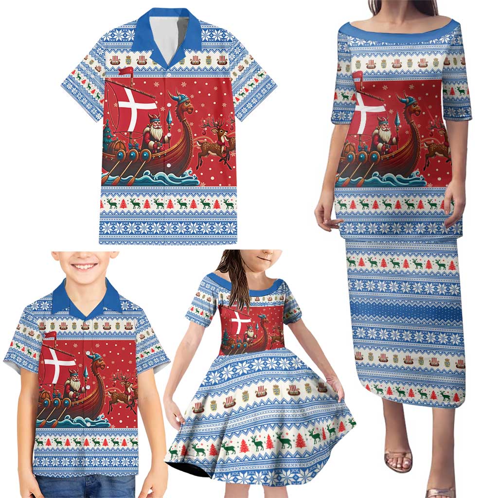 Denmark Viking Santa Christmas Family Matching Puletasi and Hawaiian Shirt Funny Reindeer Norse Xmas - Wonder Print Shop