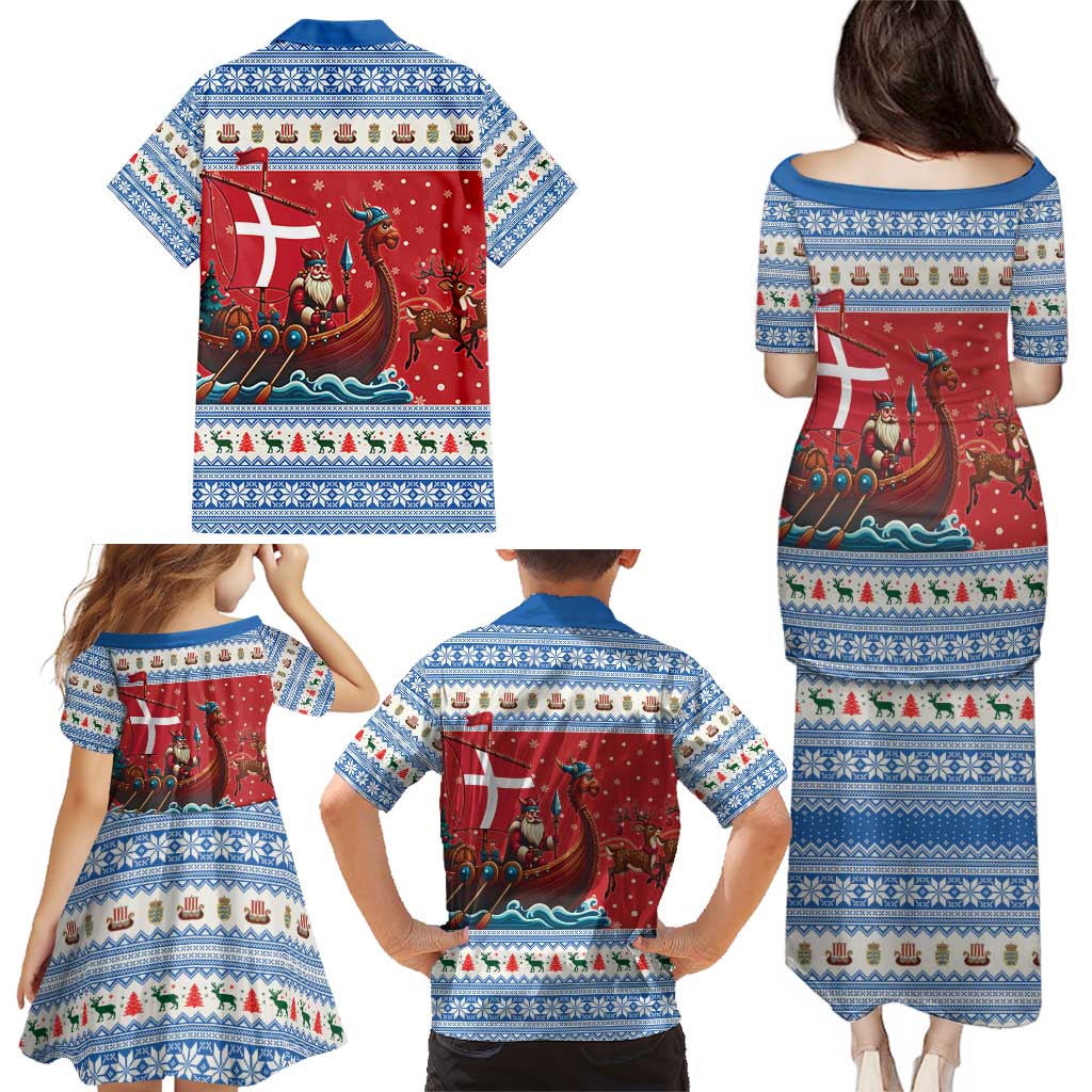 Denmark Viking Santa Christmas Family Matching Puletasi and Hawaiian Shirt Funny Reindeer Norse Xmas - Wonder Print Shop