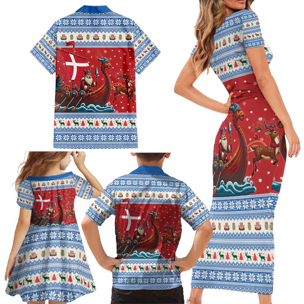Denmark Viking Santa Christmas Family Matching Short Sleeve Bodycon Dress and Hawaiian Shirt Funny Reindeer Norse Xmas - Wonder Print Shop