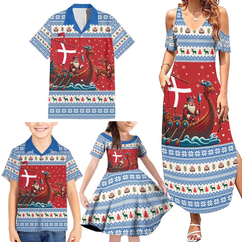 Denmark Viking Santa Christmas Family Matching Summer Maxi Dress and Hawaiian Shirt Funny Reindeer Norse Xmas - Wonder Print Shop