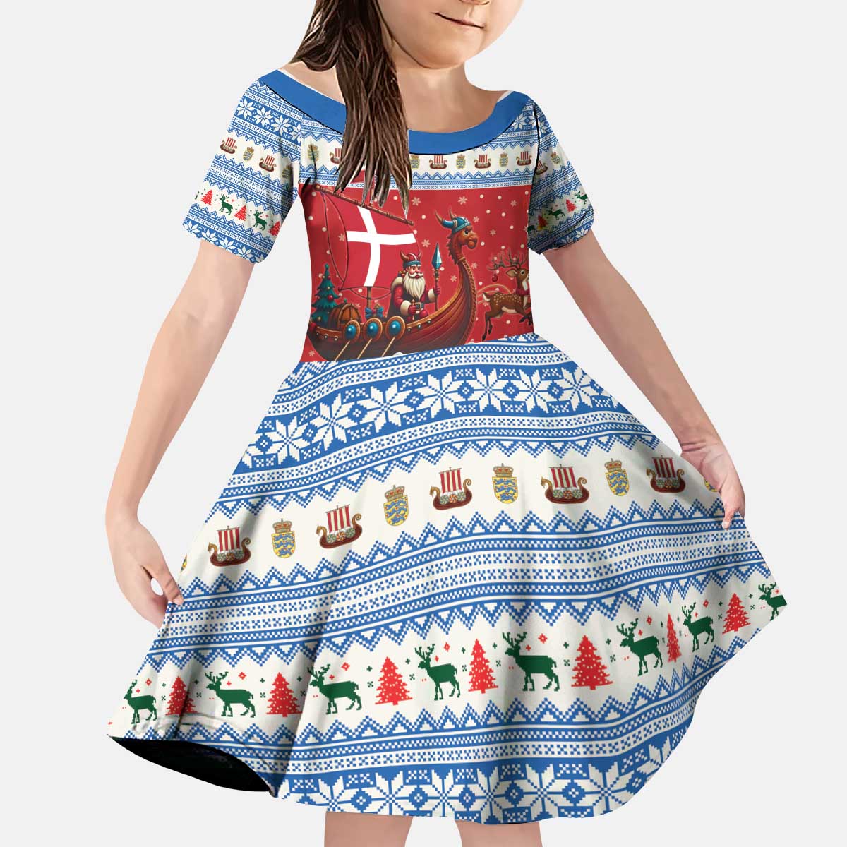Denmark Viking Santa Christmas Kid Short Sleeve Dress Funny Reindeer Norse Xmas - Wonder Print Shop