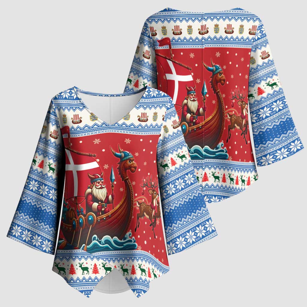 Denmark Viking Santa Christmas Kimono Sleeve Blouse Funny Reindeer Norse Xmas - Wonder Print Shop
