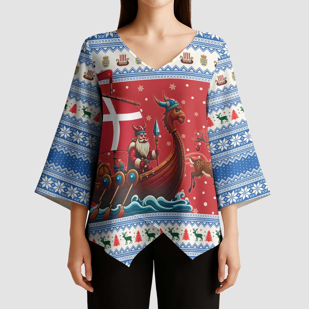 Denmark Viking Santa Christmas Kimono Sleeve Blouse Funny Reindeer Norse Xmas - Wonder Print Shop