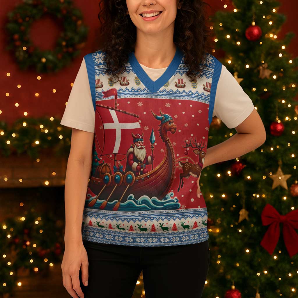 Denmark Viking Santa Christmas Knitted V-Neck Vest Funny Reindeer Norse Xmas - Wonder Print Shop