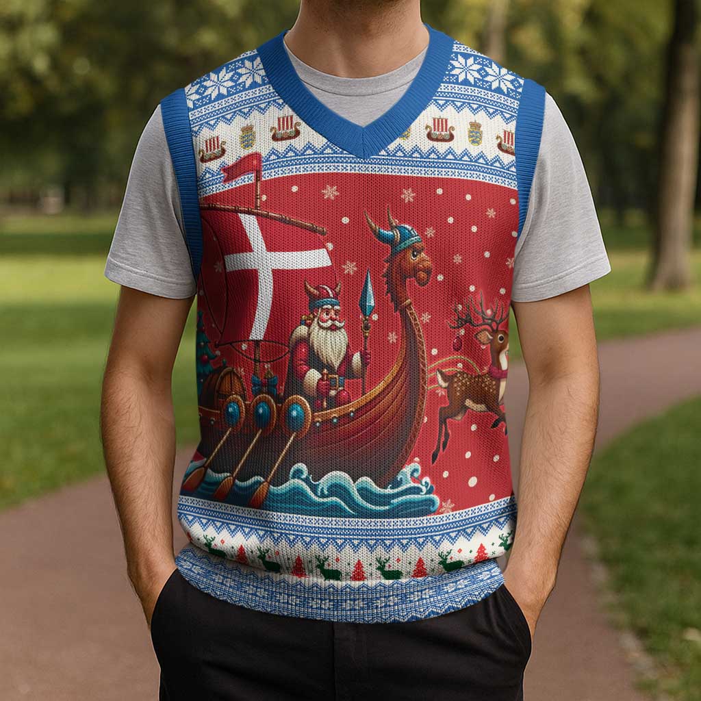 Denmark Viking Santa Christmas Knitted V-Neck Vest Funny Reindeer Norse Xmas - Wonder Print Shop