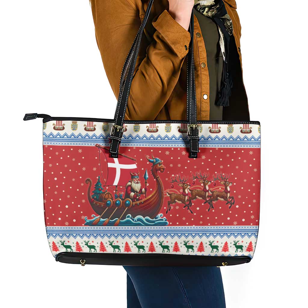 Denmark Viking Santa Christmas Leather Tote Bag Funny Reindeer Norse Xmas - Wonder Print Shop