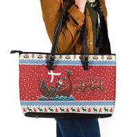 Denmark Viking Santa Christmas Leather Tote Bag Funny Reindeer Norse Xmas - Wonder Print Shop