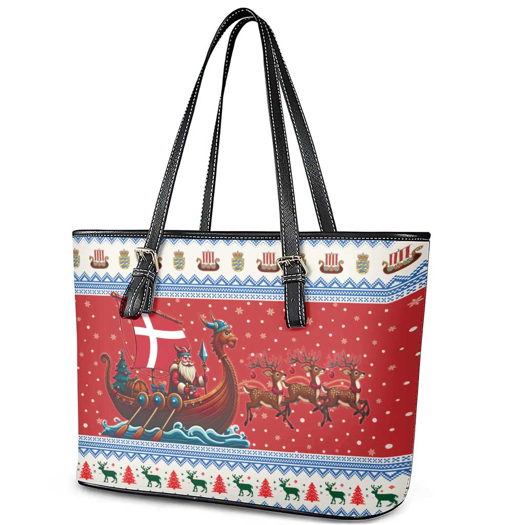 Denmark Viking Santa Christmas Leather Tote Bag Funny Reindeer Norse Xmas - Wonder Print Shop