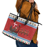 Denmark Viking Santa Christmas Leather Tote Bag Funny Reindeer Norse Xmas - Wonder Print Shop