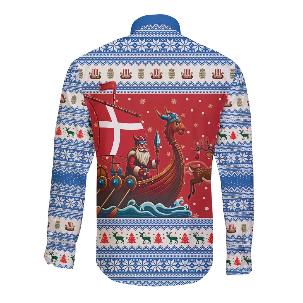 Denmark Viking Santa Christmas Long Sleeve Button Shirt Funny Reindeer Norse Xmas - Wonder Print Shop