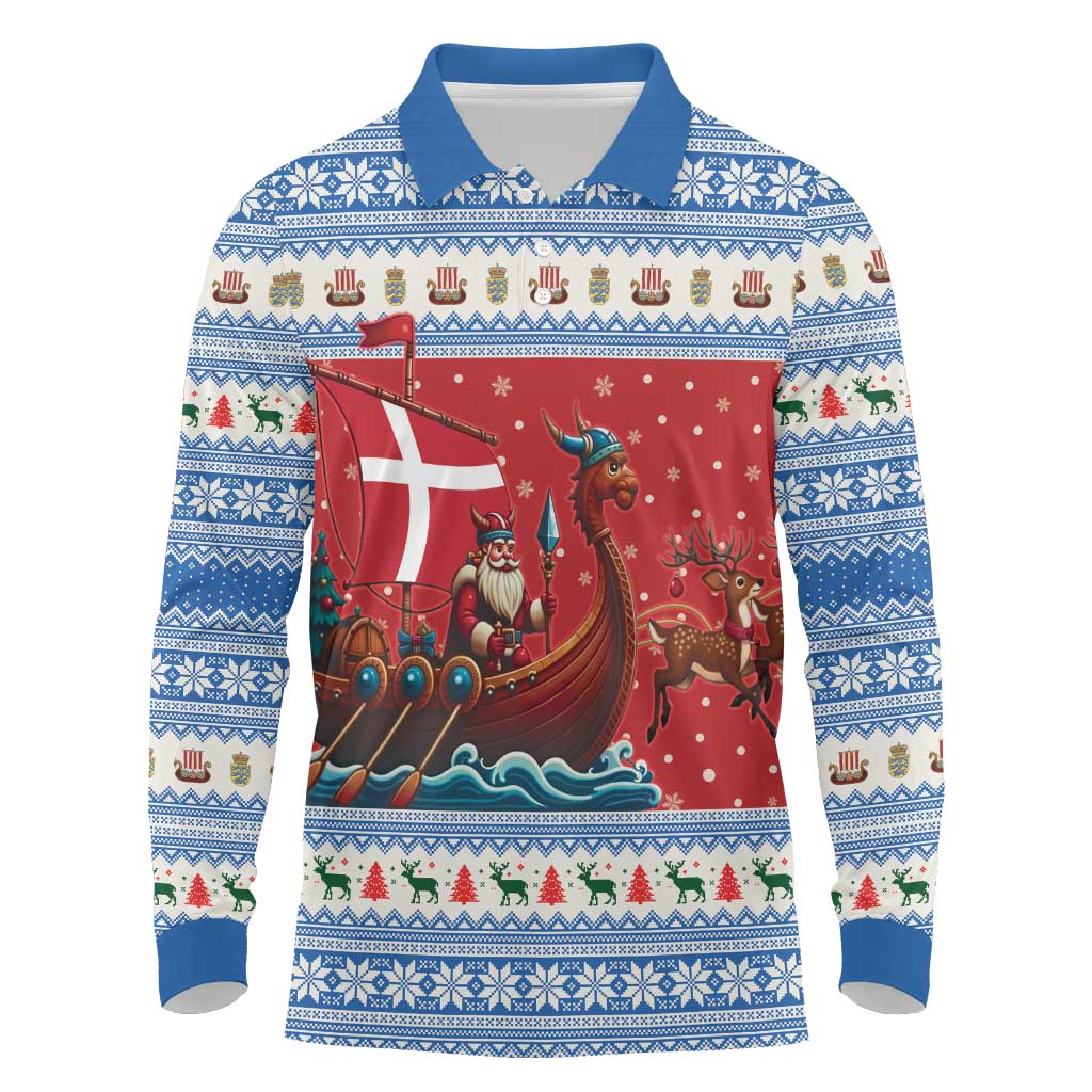 Denmark Viking Santa Christmas Long Sleeve Polo Shirt Funny Reindeer Norse Xmas - Wonder Print Shop