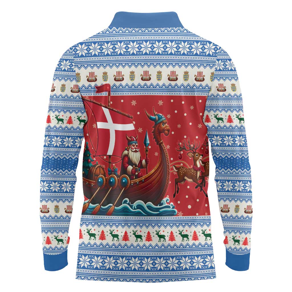 Denmark Viking Santa Christmas Long Sleeve Polo Shirt Funny Reindeer Norse Xmas - Wonder Print Shop