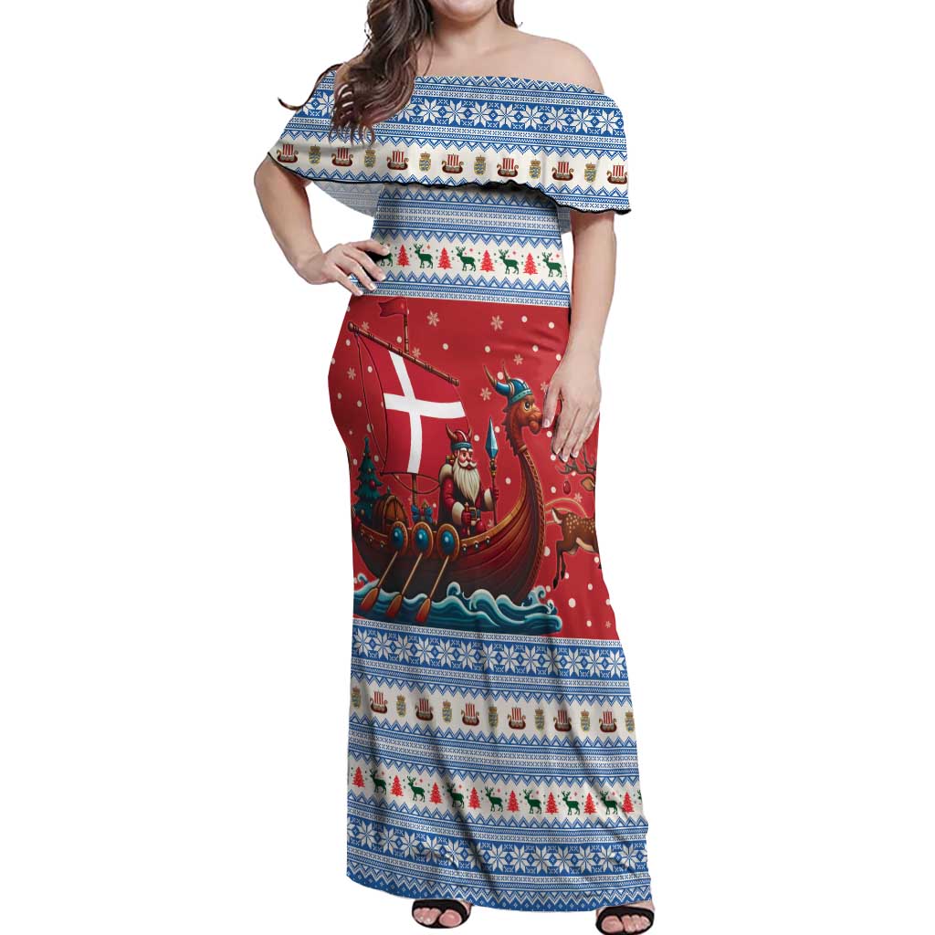Denmark Viking Santa Christmas Off Shoulder Maxi Dress Funny Reindeer Norse Xmas - Wonder Print Shop