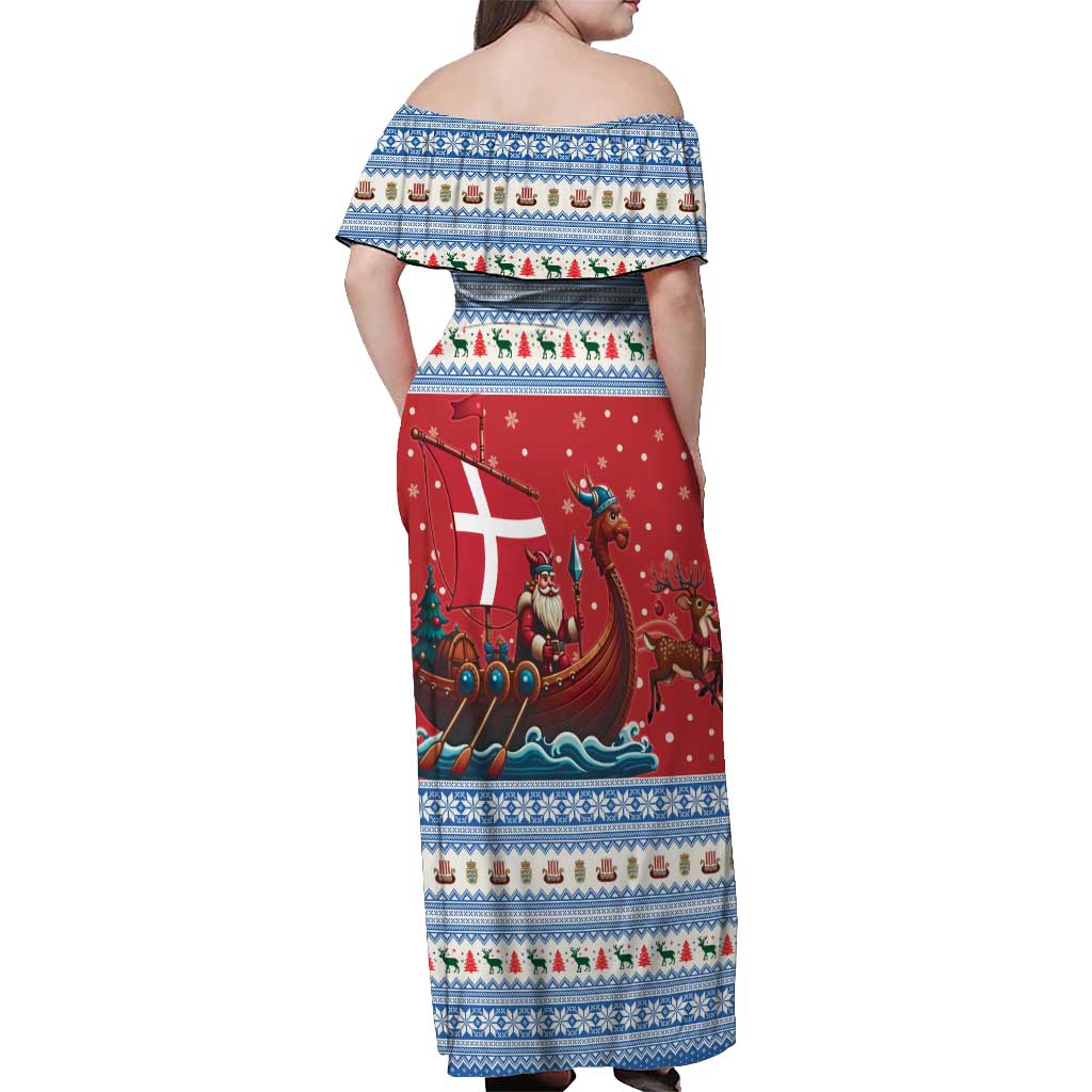 Denmark Viking Santa Christmas Off Shoulder Maxi Dress Funny Reindeer Norse Xmas - Wonder Print Shop