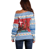 Denmark Viking Santa Christmas Off Shoulder Sweater Funny Reindeer Norse Xmas - Wonder Print Shop