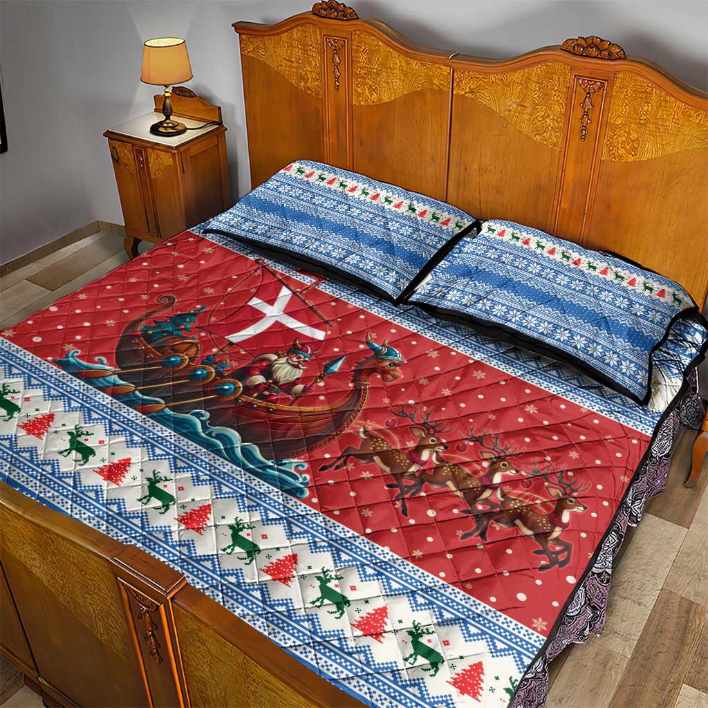 Denmark Viking Santa Christmas Quilt Bed Set Funny Reindeer Norse Xmas - Wonder Print Shop