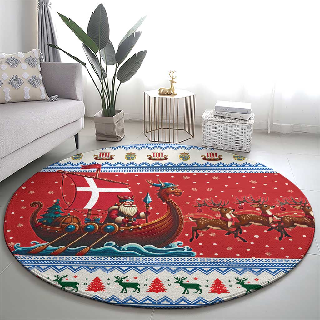 Denmark Viking Santa Christmas Round Carpet Funny Reindeer Norse Xmas - Wonder Print Shop