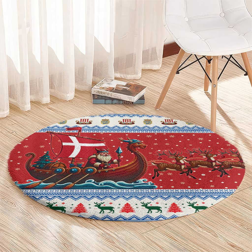 Denmark Viking Santa Christmas Round Carpet Funny Reindeer Norse Xmas - Wonder Print Shop